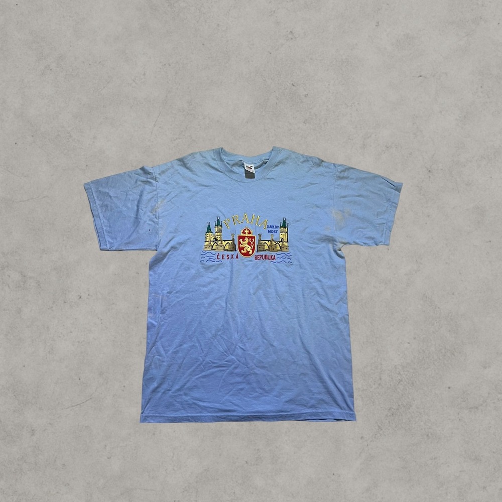 Fruit of the Loom Praha Prague Czech Republic Graphic T-Shirt Blue Large